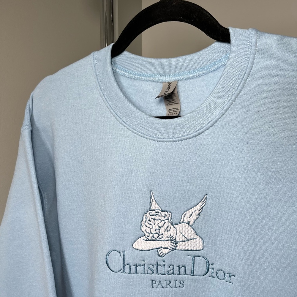 Inspired angel x CD Custom Embroidered Sweater- Light Blue Crewneck